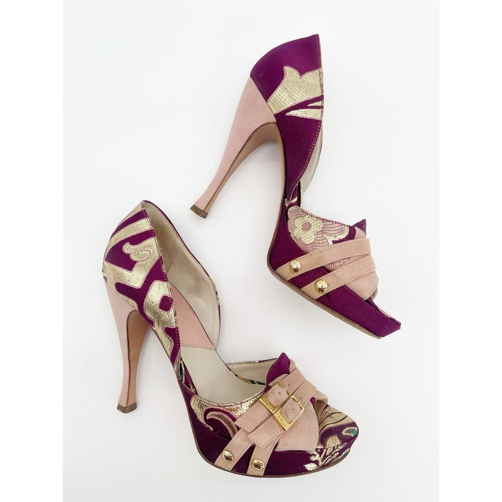 Christian Dior Vintage Y2K Metallic Brocade D'Orsay Platform Pumps Heels EU 38 - Picture 3 of 13